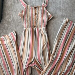 Striped Jumpsuit with Button Detail